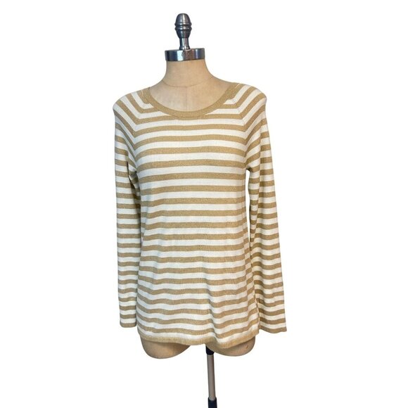 Lilly Pulitzer Dinah Crewneck Sweater Gold Stripe Medium - Picture 2 of 6